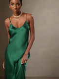 SilkSilky  Pure Silk Sleeveless Round Neck Dress Green 003