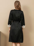 SilkSilky US Pure Silk 3/4 Sleeve Nightgown&Robe Set Black 004