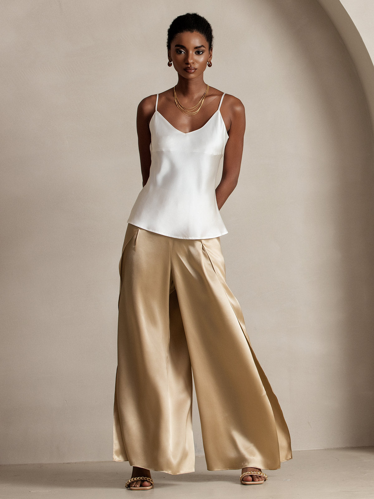 [Champagne] SilkSilky  19Momme Silk Split Women's Pants 004