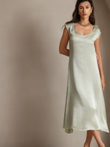 [Light Green] SilkSilky  19Momme Stretch Silk Charmeuse Cap Sleeve Scoop Neck Dress 003