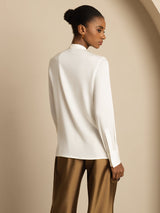 [White] SilkSilky  Long Sleeve Tie Neck Blouse 003