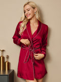 SilkSilky US Pure Silk Long Sleeve Womens Robe Wine 001