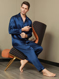 SilkSilky US Pure Silk Long Sleeve Lapel Men's Pajamas DarkBlue 008