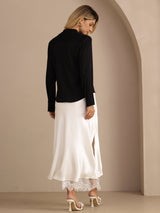 [Black] SilkSilky Long Sleeve Tie Neck Women's Blouse 005