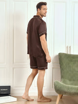 [Coffee] SilkSilky  Short Sleeve Notch Collar Men's Pajamas 002
