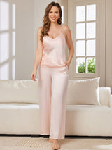 [Pink] SilkSilky  Spaghetti Strap V Neck Camisole Set 003