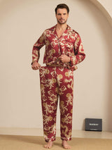 [Wine Dragon] SilkSilky  Long Sleeve Notch Collar Men's Pajamas 004