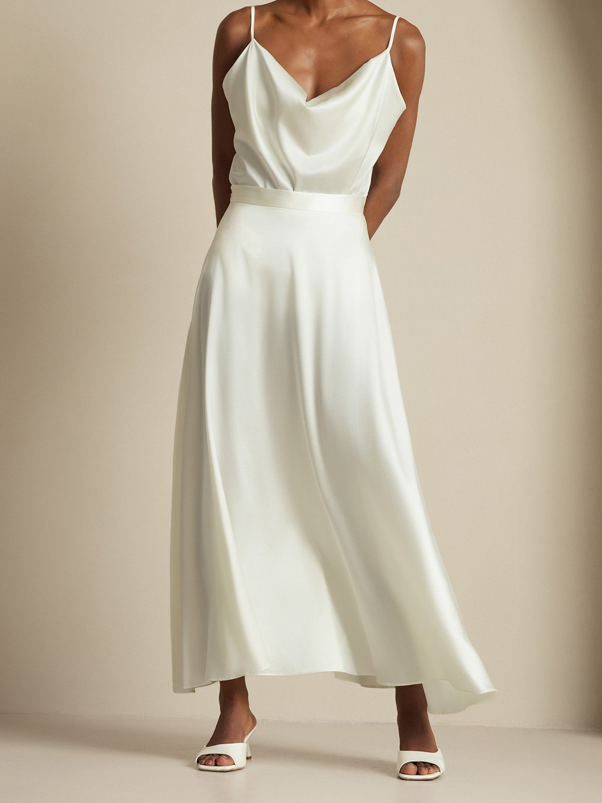 [White] SilkSilky  19Momme Silk Cowl Neck Women''s Outfit Sets 006,