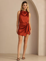 [Caramel] SilkSilky Sleeveless Cowl Neck Dress 007
