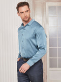 SilkSilky US Silk Blend Long Sleeve Collar Men's Shirt SteelBlue 003