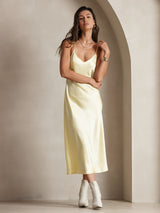 [Light Yellow] SilkSilky  Spaghetti Strap V Neck Nightgown 003