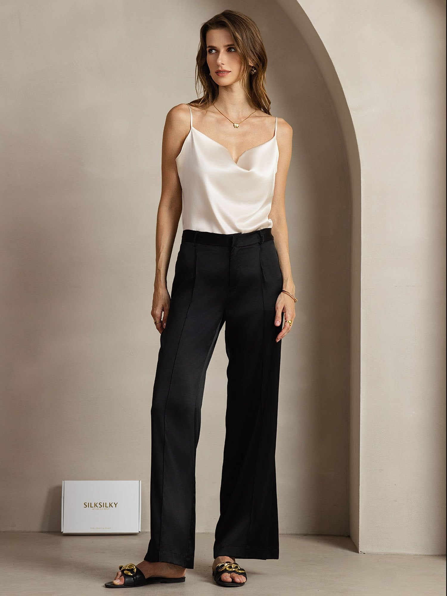 [Black] SilkSilky 19Momme Silk Womens Pants 003