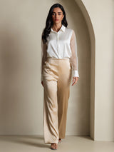 [White] SilkSilky  Long Sleeve Lapel Collar Women's Shirt 006