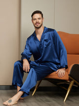 [Dark Blue] SilkSilky  Long Sleeve Notch Collar Men's Pajamas 003