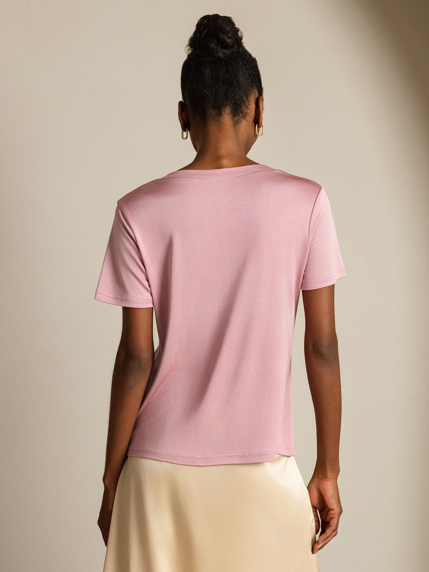 [PaleMauve] SilkSilky Pure Silk V Neck Women's T-Shirt 002