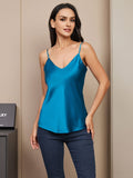 SilkSilky US Pure Silk Sleeveless V Neck Camisole Top Teal 003