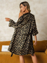 [Leopard] SilkSilky  3/4 Sleeve V Neck Nightgown&Robe Set 002