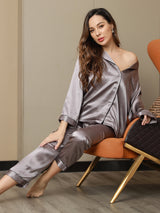 [Gray] SilkSilky  Long Sleeve Notch Collar Women's Pajamas 009