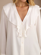 [White] SilkSilky Long Sleeve Deep V Neck Women's Blouse 004