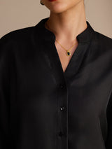 [Black] SilkSilky Long Sleeve Split Women's Blouse 005