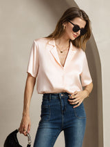 [Pink] SilkSilky  Short Sleeve Notch Collar Women's Shirt 005