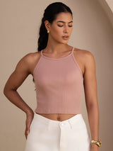 [Pink] SilkSilky Sleeveless Crew Neck Camisole Top 001