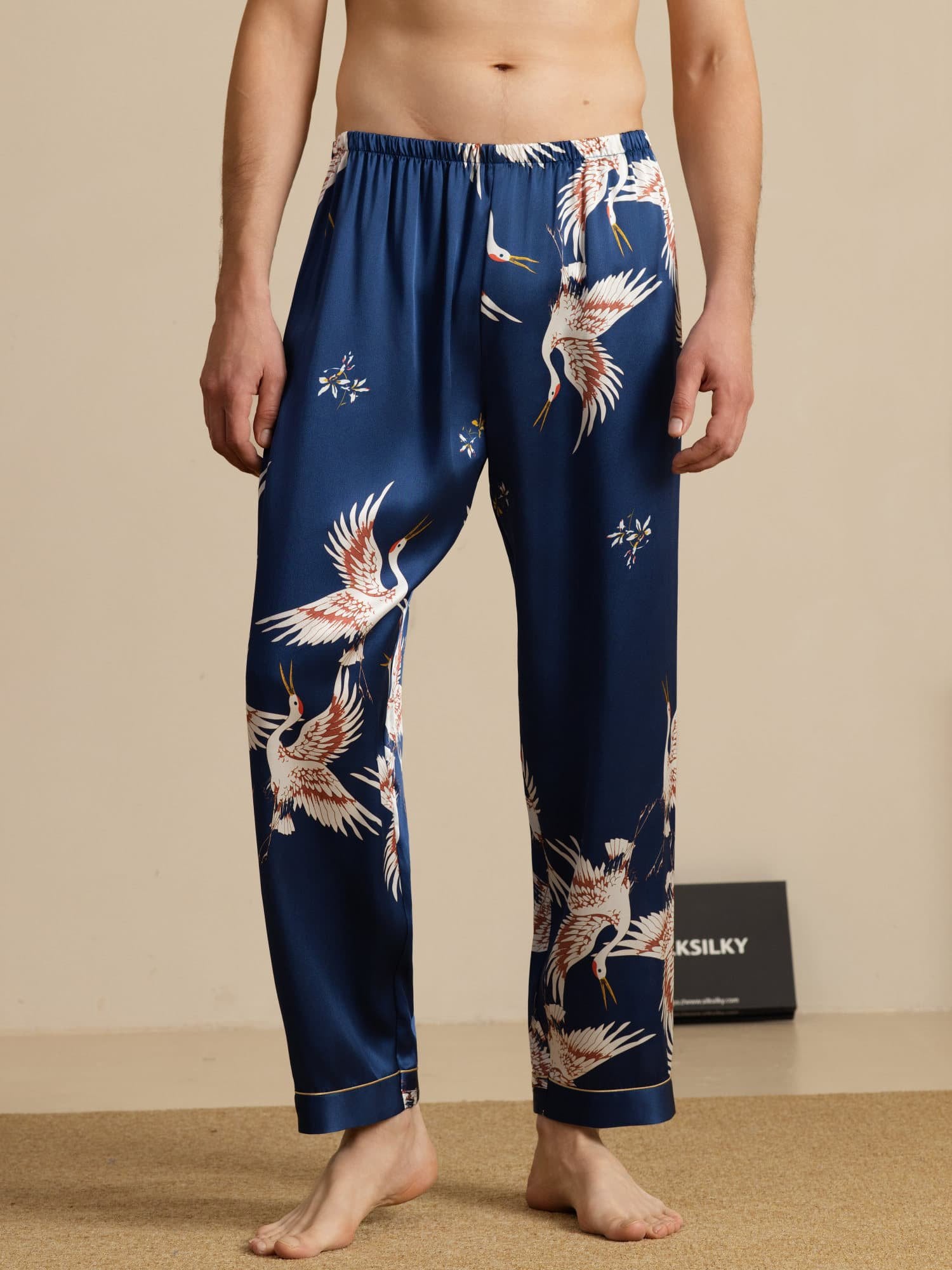 [Dark Blue] SilkSilky 19Momme Mens Sleep Bottoms 001