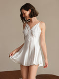 SilkSilky  Pure Silk Deep V Neck Dress White 001