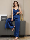 SilkSilky US Pure Silk Sleeveless V Neck Camisole Set DarkBlue 006