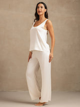 [White] SilkSilky  19Momme Machine-Washable Silk Sleeveless Scoop Neck Women's Pajamas 003