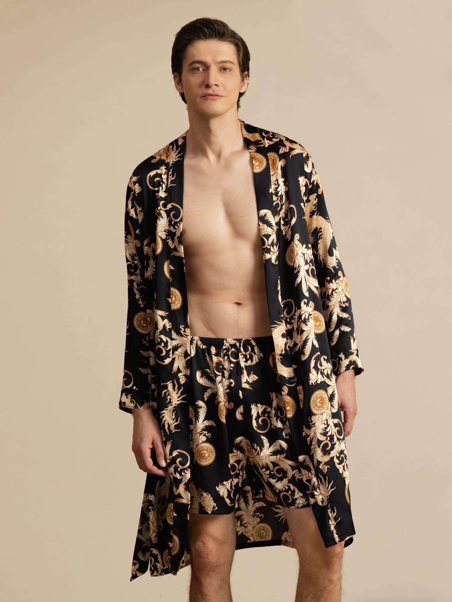 [Black Dragon] SilkSilky  Long Sleeve Men's Pajamas 001