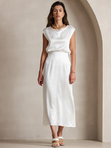 [White] SilkSilky  19Momme Stretch Silk Charmeuse Skirt 005