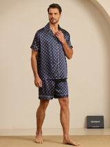 [Navy Chain] SilkSilky  Short Sleeve Notch Collar Men's Pajamas 007