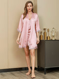 SilkSilky US Pure Silk Half Sleeve Nightgown&Robe Set Pink 002