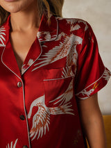 [Dark Red] SilkSilky  Short Sleeve Lapel Collar Women's Pajamas 004