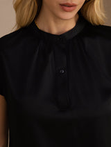 [Black] SilkSilky Short Sleeve Split Women's Blouse 004