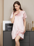 SilkSilky US Pure Silk Short Sleeve Round Neck Nightgown Pink 003