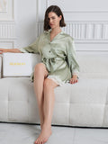 SilkSilky Pure Silk 3/4 Sleeve Lapel Dress LightGreen 006