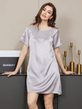 SilkSilky US Pure Silk Short Sleeve Round Neck Nightgown LightGray 003