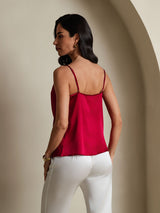 [Wine] SilkSilky  19Momme Stretch Silk Charmeuse Spaghetti Strap Cowl Neck Camisole Top 002