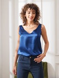 SilkSilky US Pure Silk Sleeveless V Neck Camisole Top DarkBlue 001