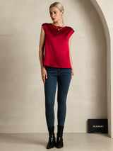 [Wine] SilkSilky  Cap Sleeve Round Neck Women's T-Shirt 007