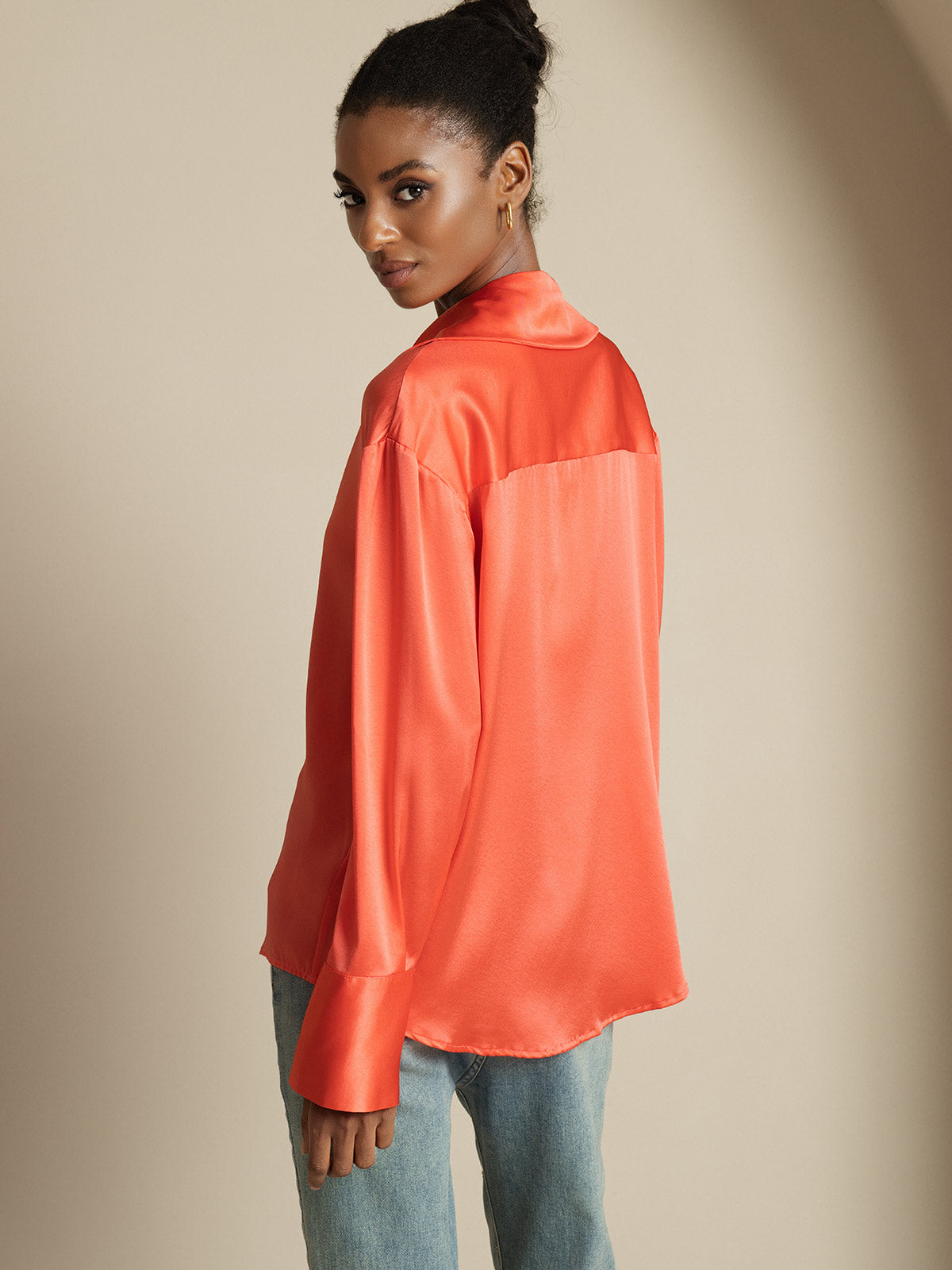 [Imperial Red] SilkSilky  19Momme Silk Notch Collar Women's Shirt 002