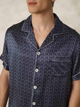 [NavyGinkgo] SilkSilky Pure Silk Lapel Collar Men's Pajamas 007