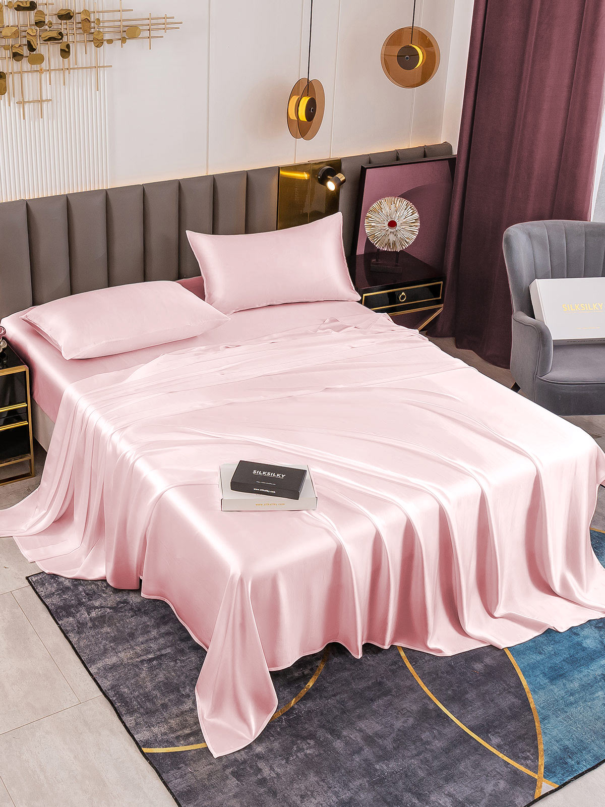 SilkSilky US 19Momme Pure Silk Bedding Set Pink 001