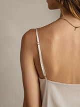 [Light Gray] SilkSilky  19Momme Stretch Silk Charmeuse Spaghetti Strap Cowl Neck Camisole Top 005