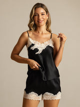 [Black] SilkSilky  Spaghetti Strap V Neck Camisole Set 003