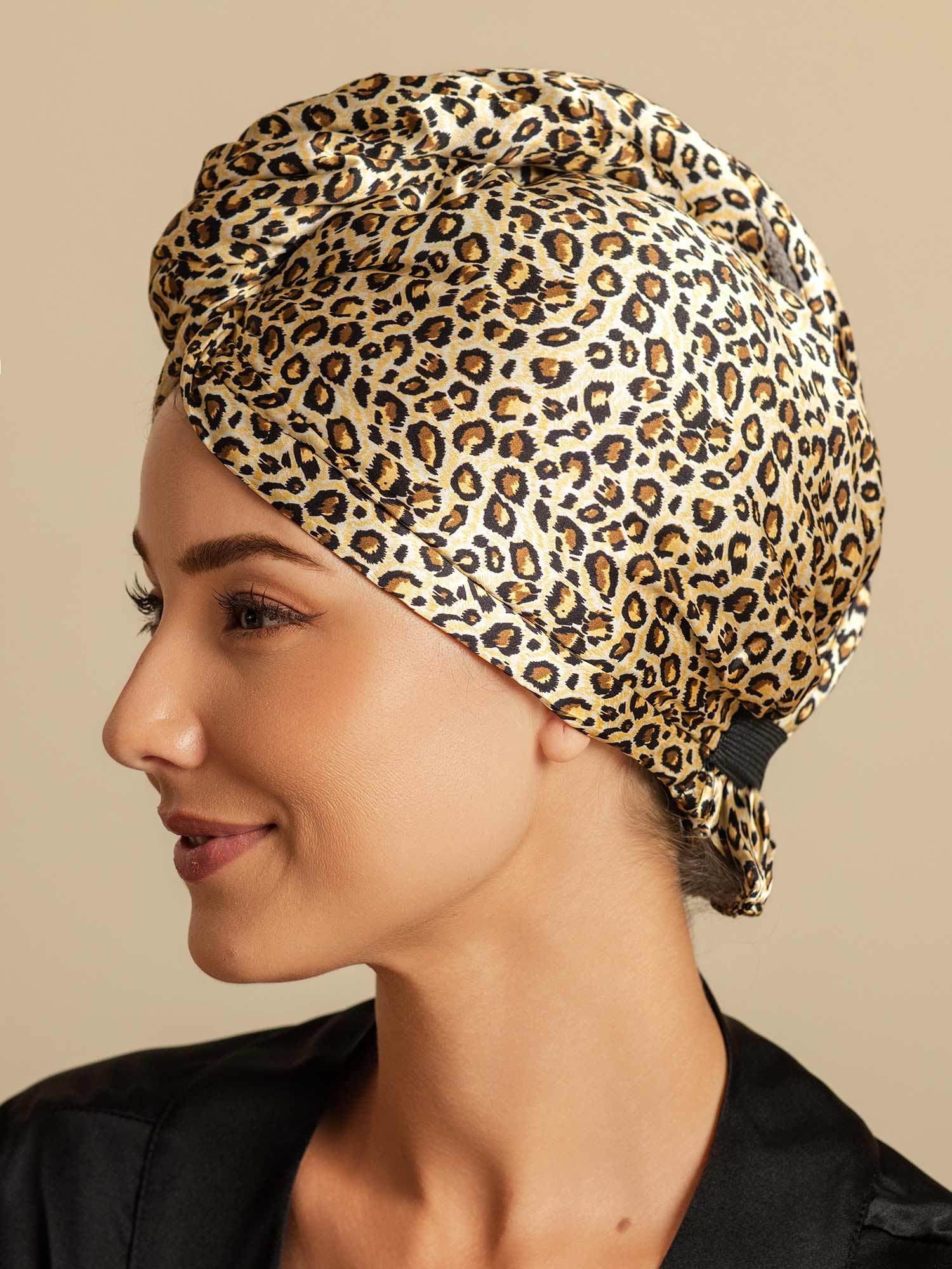 [Leopard] SilkSilky  Pure Silk Wrap Hair Towel Wrap 005,
