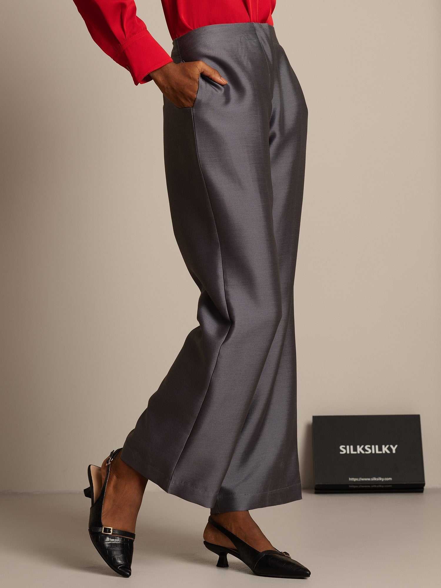 [Gray] SilkSilky  32Momme Silk Womens Pants 003,