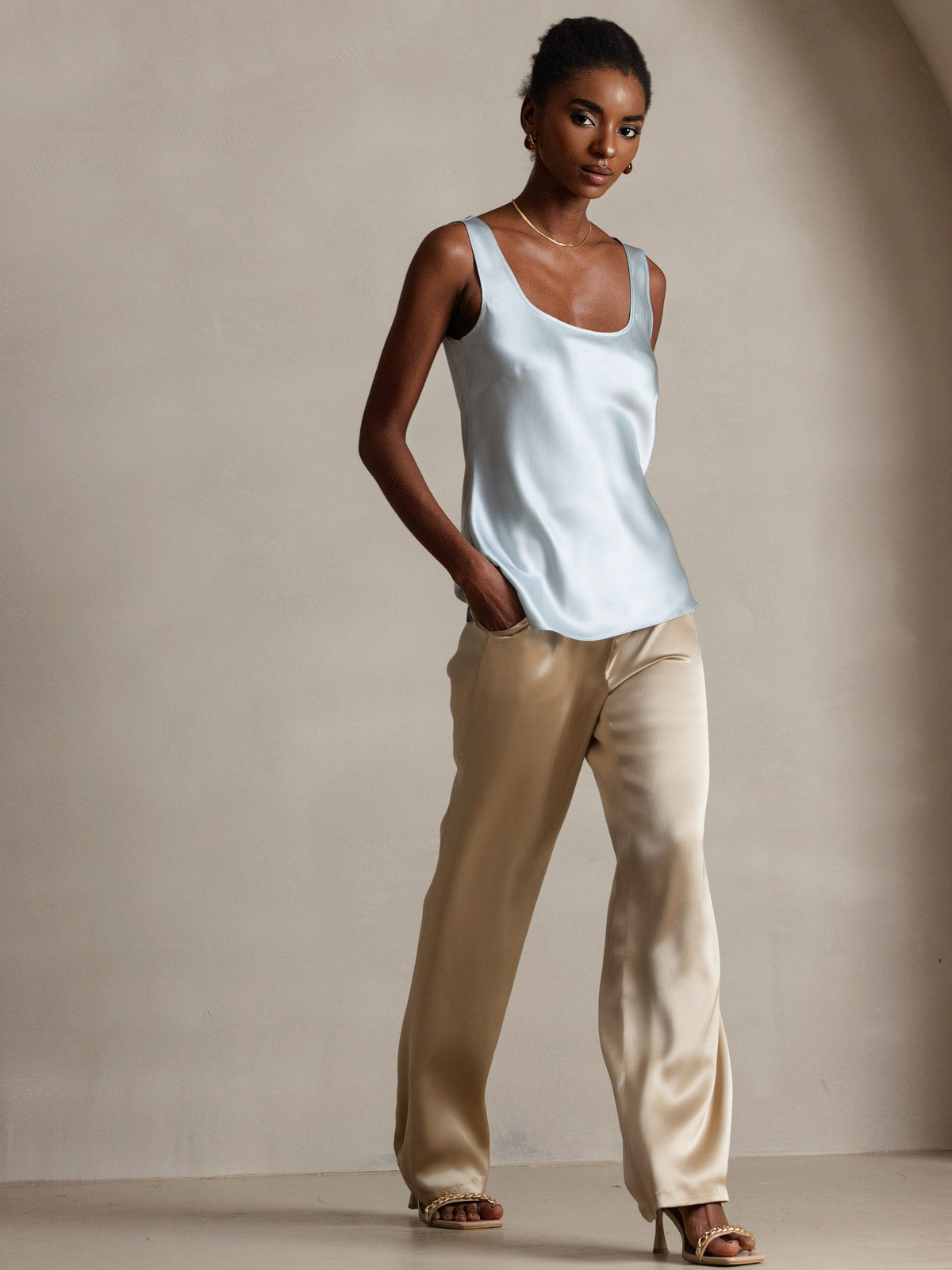 [Light Blue] SilkSilky  Pure Silk Wrap Camisole Top 003